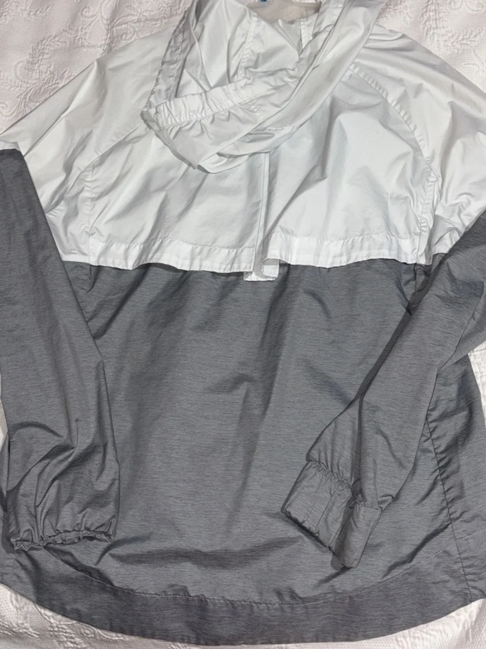 Nike Two-Tone White and Gray Hooded Bomber Jacket